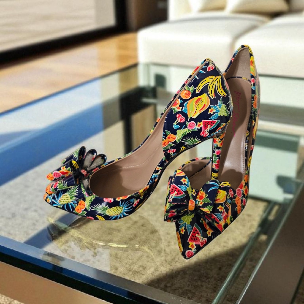 Betsey Johnson Prince patent heels with tropical fruit print
